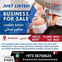 For Sale Ladies Salon Business comprising two Flats, located in Al Ramli Area, inclusive of CR and staff.